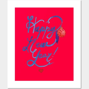 Happy New Year & Merry Christmas watercolor print Posters and Art